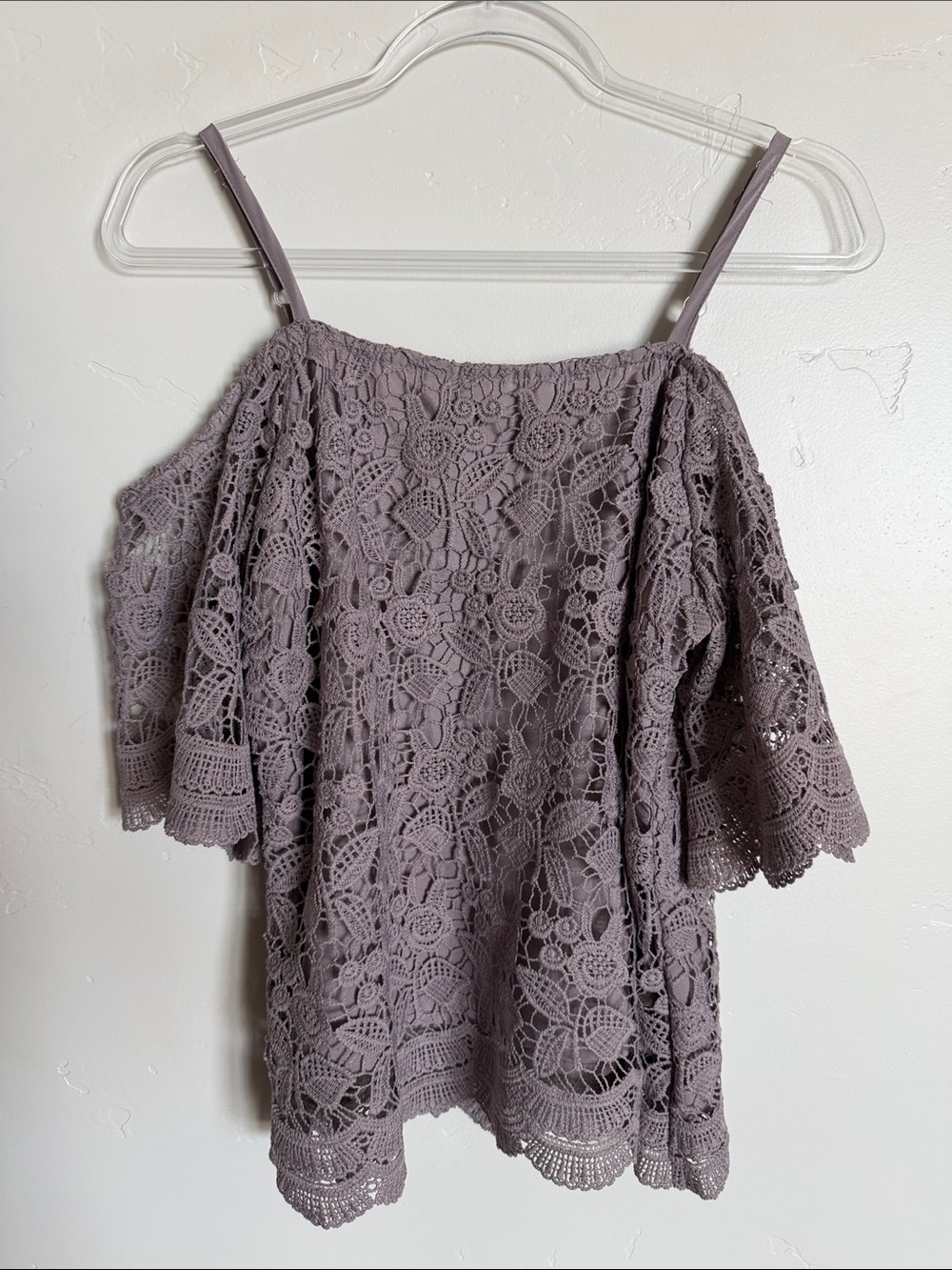 Miss Chievous Lavender Crochet Off-Shoulder Camisole